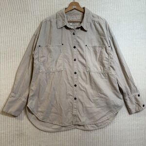 Free People We The Free Baby Cord Button Down L/S Shirt Beige Sz M Plz Read Boho